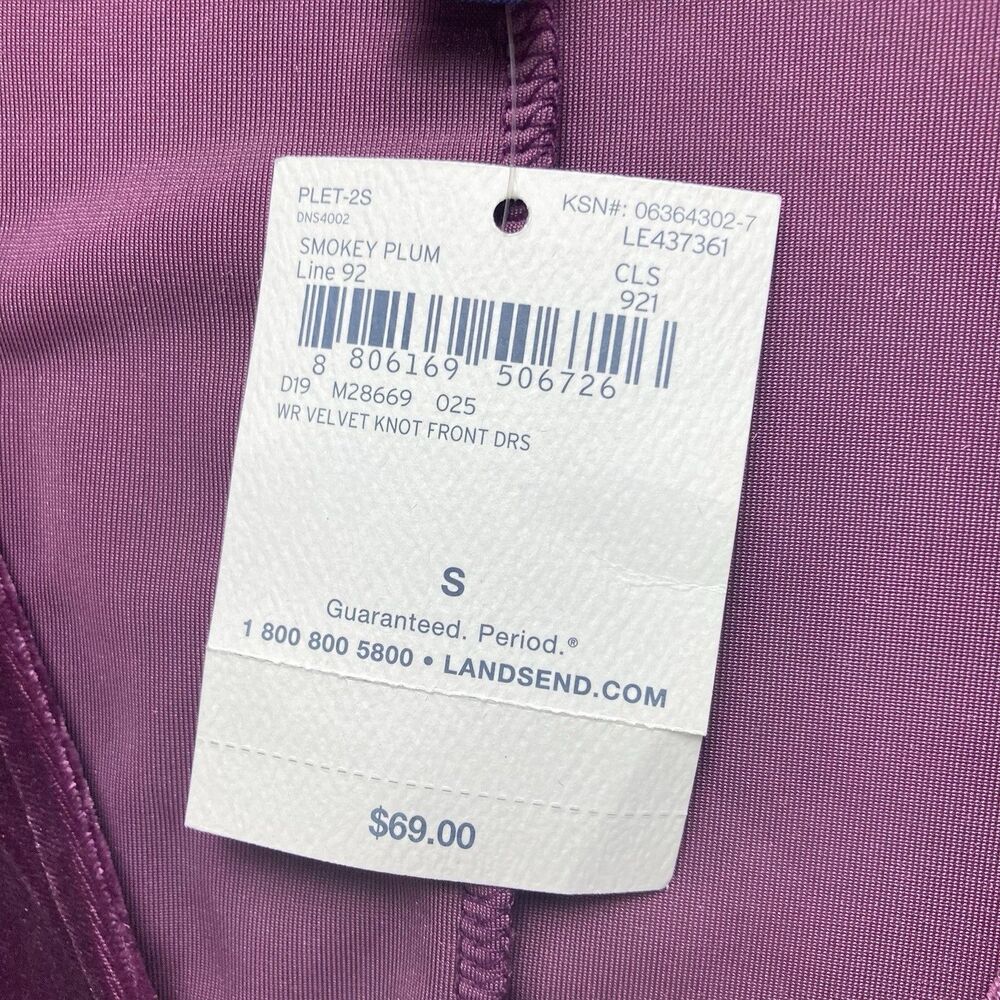 Lands End Small Velvet Knot Midi Dress Purple Stretch NWT - Picture 4 of 9